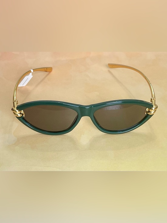 Anthropologie Dark Green Slim Oval Cat Eye Sunglasses with Gold Knotted Arms main image 9